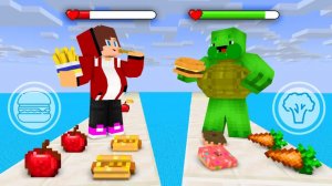 Джей Джей против Майки в игре "Толкач жира". Майнкрафт Мультик