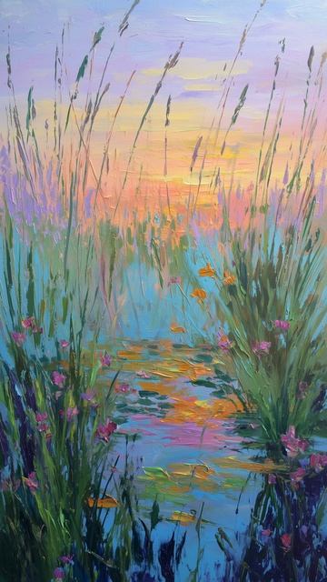 Болотистый пруд на закате (картина #1093) / Арт-студия Нормова