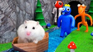 Если бы мой хомяк оказался в лабиринте Rainbow Friends с синим, оранжевым и красным монстрами