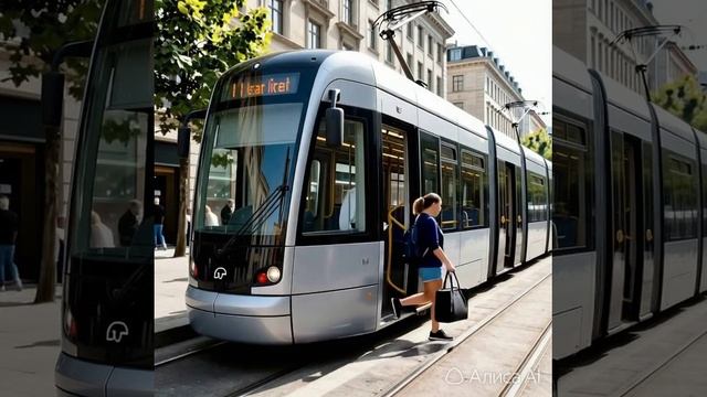 трамвай на остановке