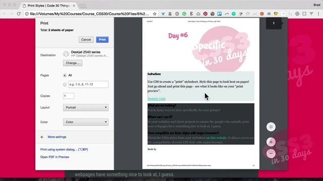 freeCodeCamp.org - 0183 - Print Styles. CSS Tutorial (Day 6 of CSS3 in 30 Days)