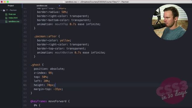 freeCodeCamp.org - 0194 - Pacman & Ghost Animation. CSS Tutorial (Day 17 of CSS3 in 30 Days)