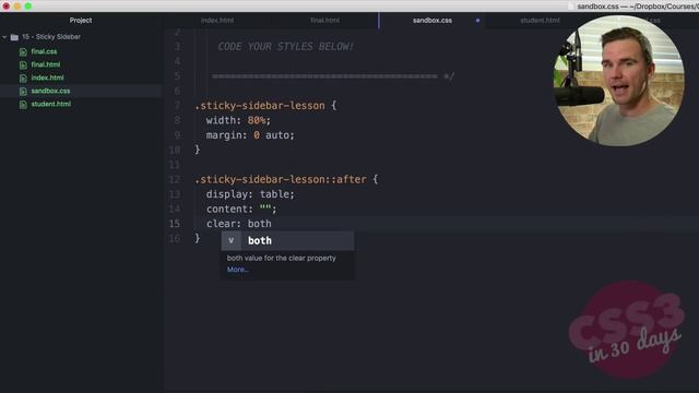 freeCodeCamp.org - 0192 - Sticky Sidebar. CSS Tutorial (Day 15 of CSS3 in 30 Days)