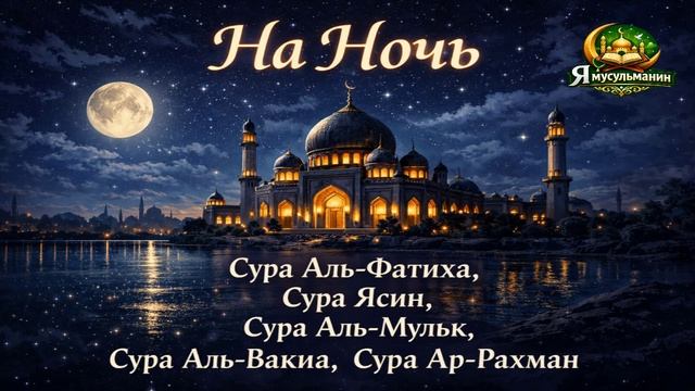 Коран на ночь для спокойного сна — Фатиха, Ясин, Аль-Мульк, Аль-Вакиа, Ар-Рахман