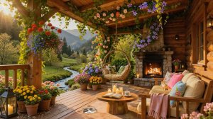 Весенний уют на веранде 🌸 Камин, цветы и горная долина
