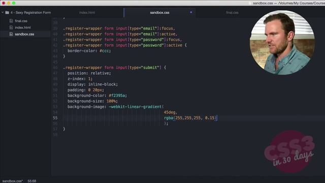 freeCodeCamp.org - 0181 - Sexy Registration Form. CSS Tutorial (Day 4 of CSS3 in 30 Days)