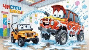 Машинки - Джипик и Внедорожник - Автомойка машин - Мультфильмы для детей.