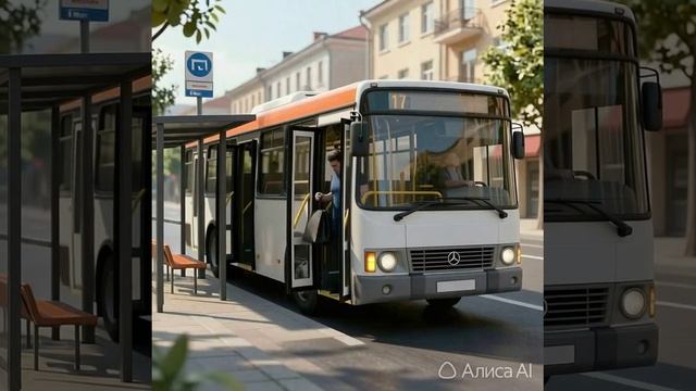 автобус Мерседес на остановке