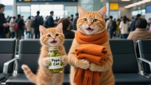 Рыжик и мама-кошка встречают папу-кота дома 🍣 Челендж с суши на конвейере!