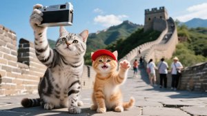 Выходные Рыжика на Великой Китайской стене с мамой-кошкой и папой-котом!
