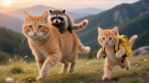 Рыжик и мама-кошка помогают потерявшемуся еноту 🦝💖