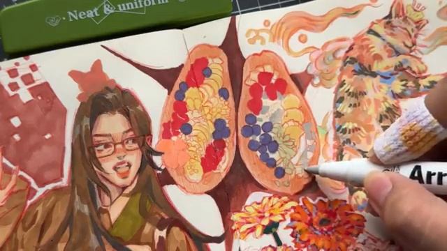 Начало нового скетчбука. Медитативный процесс рисования маркерами от Ysha Serein 