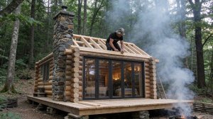 Строю бревенчатую хижину в лесу. Полный процесс (от начала до конца). Бушкрафт