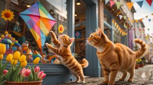 😹Мама кошечка покупает своему маленькому котёночку воздушного змея🔥