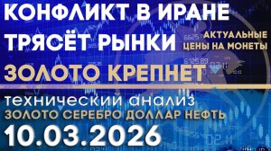 Война в Иране трясёт рынки, золото крепнет. Анализ рынка золота, серебра, нефти, доллара 10.03.2026г
