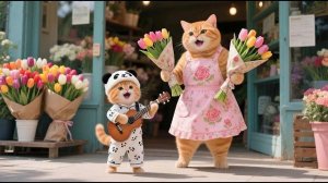 Рыжая и мама-кошка продают тюльпаны, чтобы купить новую одежду на свадьбу 🌷Забавные видео с кошками