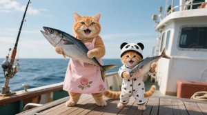 Джинджер впервые попробовала порыбачить в море с мамой-кошкой 🎣🌊🐱 Забавные видео с кошками