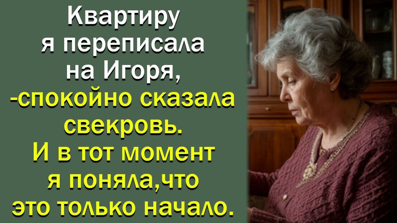 Квартиру я переписала на Игоря, -сказала свекровь. И в тот момент я поняла, что это только начало.