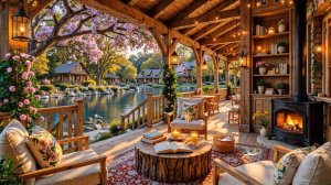 Весенний вечер у озера 🌸 Уютная веранда с камином