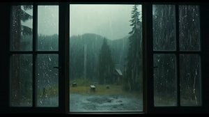 Сильный дождь в горах 🌧️ Вид из окна лесной хижины | Звук дождя для сна и релакса