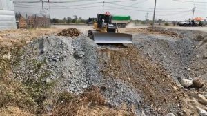Full Video!!Interesting!!Bulldozer SHANTUI C3 Push Stone And DumpTruck Unloading Stone Filling Land