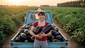 Сбор баклажанов. Торговля на рынке. Выращивание кур, уток и свиней на деревенской ферме. Фуонг