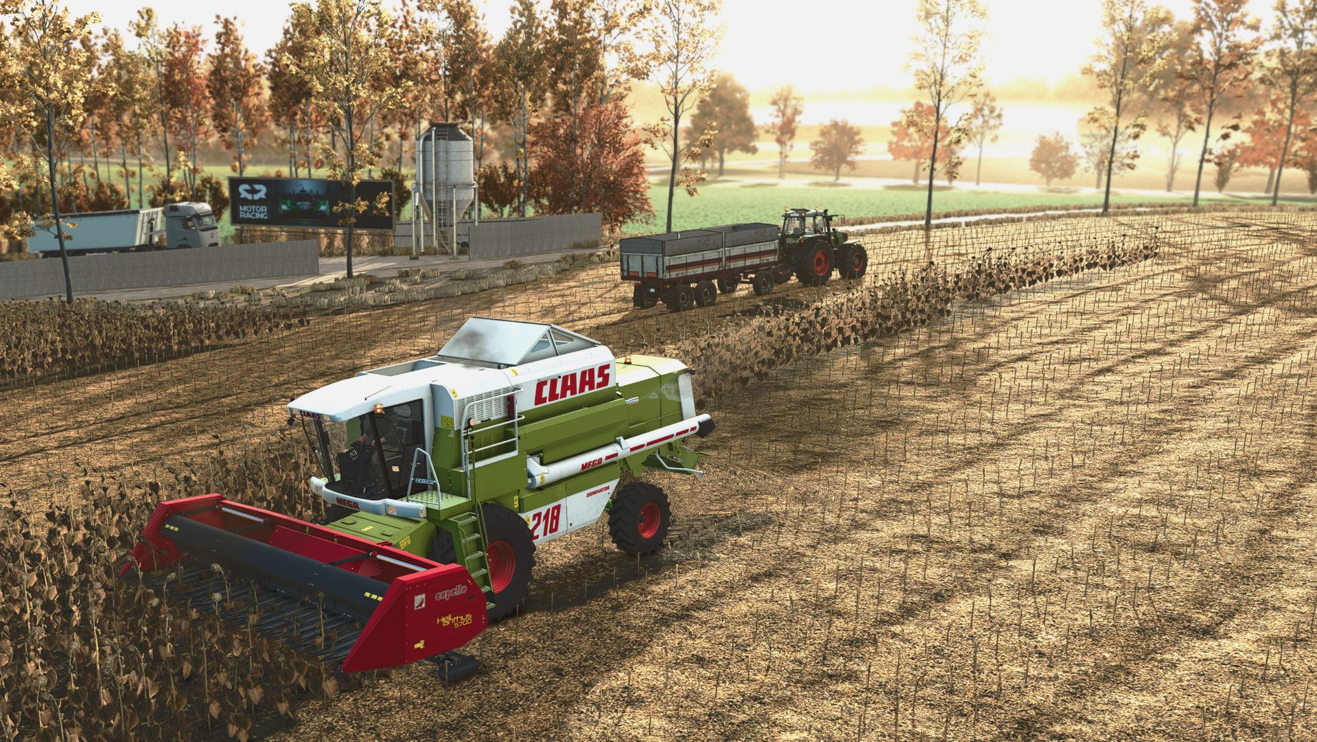 Farming Simulator 25. Уборка подсолнухов. Claas Mega 218 Dominator, FENDT 930 Vario TMS.