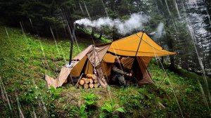 Кемпинг в палатке / Теплая палатка в сильный дождь  / Выживание в одиночку