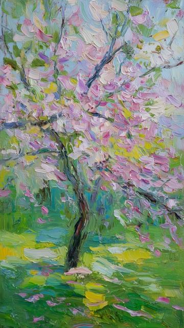 Цветущее дерево в весеннем саду (картина #1095) / Арт-студия Нормова