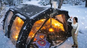 Кемпинг в сильный снегопад в уютной палатке весом 60кг.