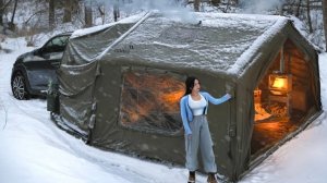 Снежный кемпинг ASMR. Кемпинг с машиной и надувной палаткой.