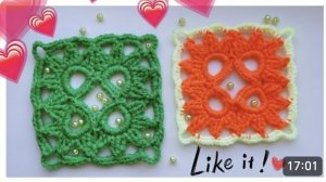 Квадратный мотив крючком РАКУШКИ