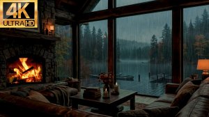 Камин 4K, шум дождя и грозы, спокойная музыка для сна, relax music