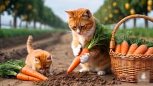 😹Мама кошечка собирает вкусную морковку своему маленькому сыночку🔥