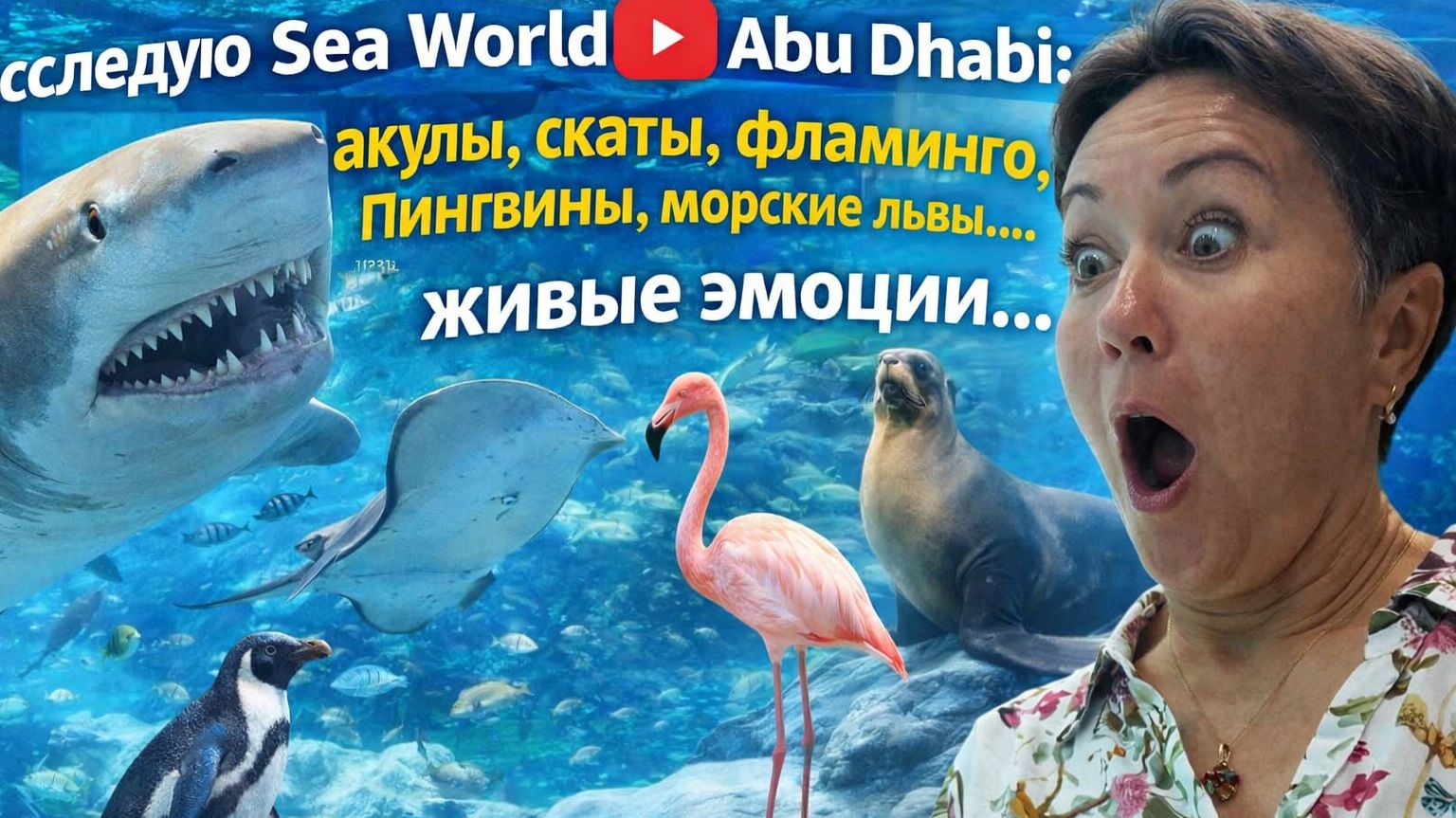 Исследую Sea World Abu Dhabi: акулы, скаты, фламинго, пингвины, морские львы...  живые эмоции
