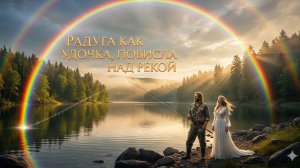 Радуга как удочка, повисла на рекой.