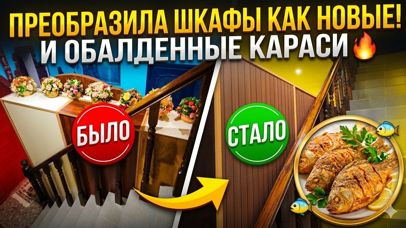 Задняя стенка шкафа портит вид?Панели-самоклейки: до и после.Мой способ жарки карасей.