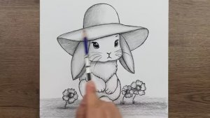 Как нарисовать милого кролика в шляпе карандашом