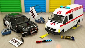 Учим цвета на примере полицейской машины и машины скорой помощи - Сборка автомобиля