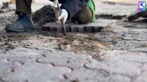 На улице Самойленко восстанавливают тротуарную плитку