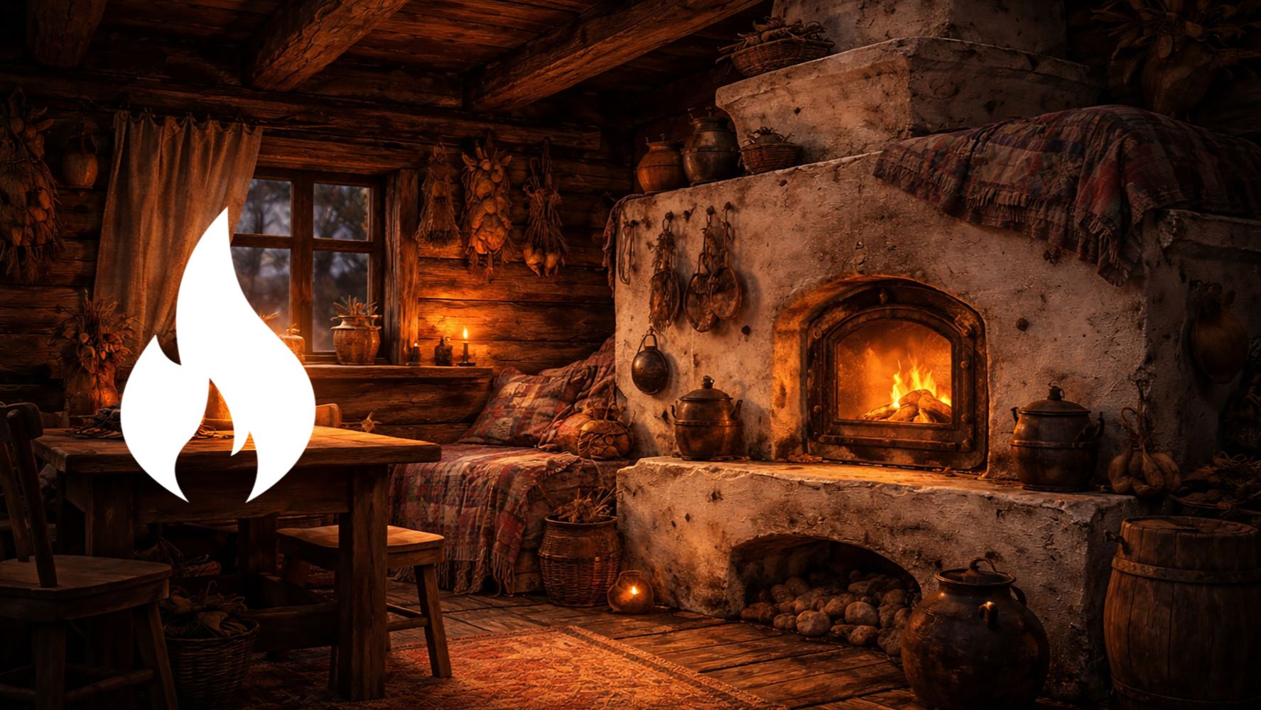 Камин и дождь по крыше | Звуки дождя, треск огня, релакс | Сон и расслабление