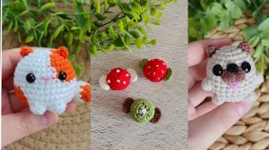 Вязовлог с брелоками и игрушками из полухлопка: котики, мопсики, конфетки