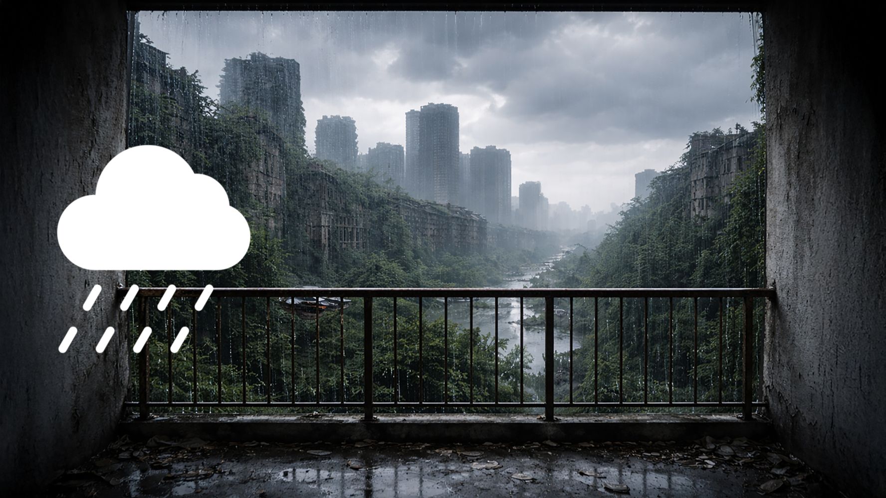 Звук дождя 10 часов 🌧 Постапокалиптический заброшенный город для сна и отдыха