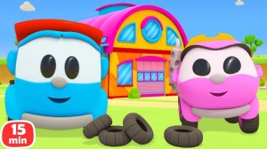 Лёва грузовичок и друзья машинки | Стройка гаража и парк аттракционов