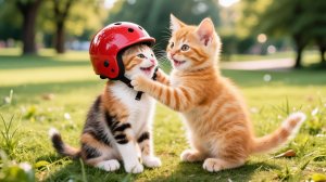 Рыжик и папа-кот помогают Муму научиться кататься на велосипеде 🚲💖