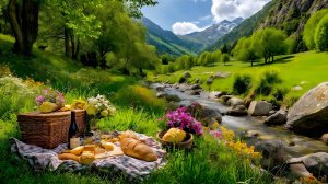 «Неспешный день в Альпах». 🥖🍷 Тихие звуки ручья и пение птиц.