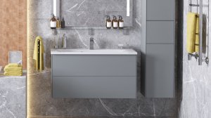 Тумба с раковиной SOLE Ultra 80 подвесная, серая матовая, раковина More 80