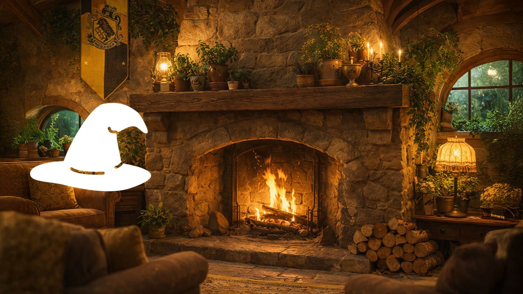 Звук камина 10 часов 🦡 Гостиная Пуффендуя | Уют для сна, отдыха и настольных игр