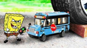 СПАНЧ БОБ 🧽🧽🧽 ДАВИМ ПРЕДМЕТЫ МАШИНОЙ МЯГКИЕ ИГРУШКИ ПОД КОЛЁСА АВТОБУСА МУЛЬТИК БОБ