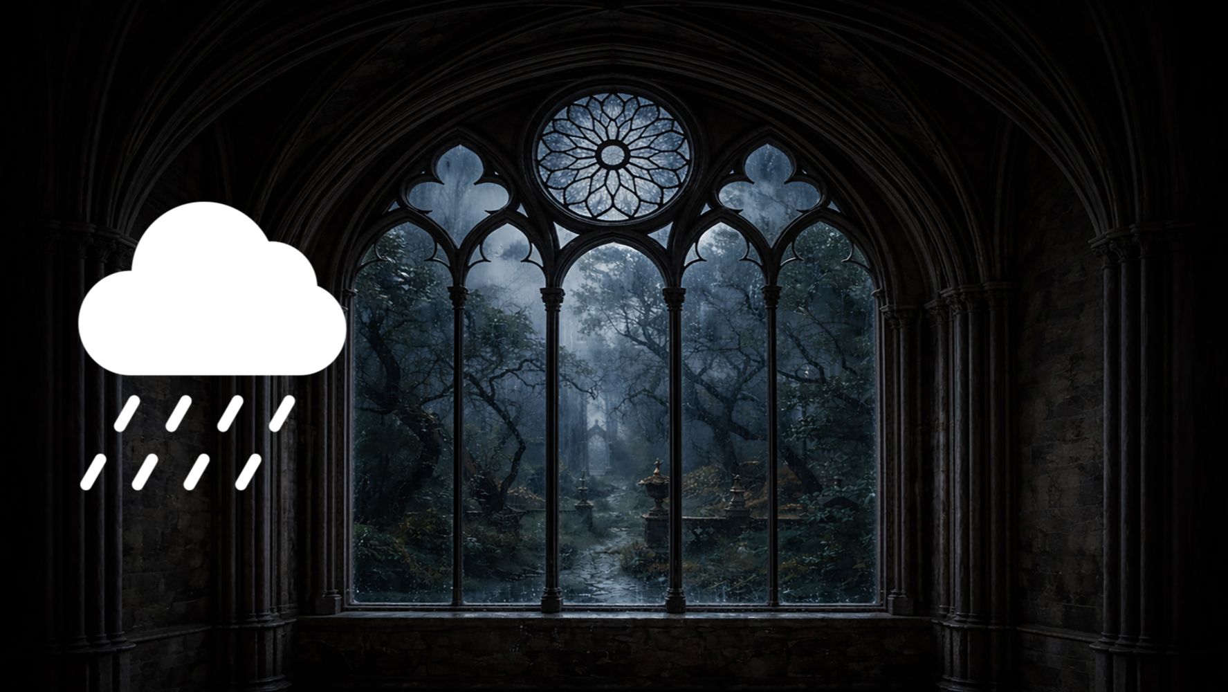 Звук дождя 10 часов 🌧️| Шум дождя для сна и отдыха | Старинный сад через готическое окно